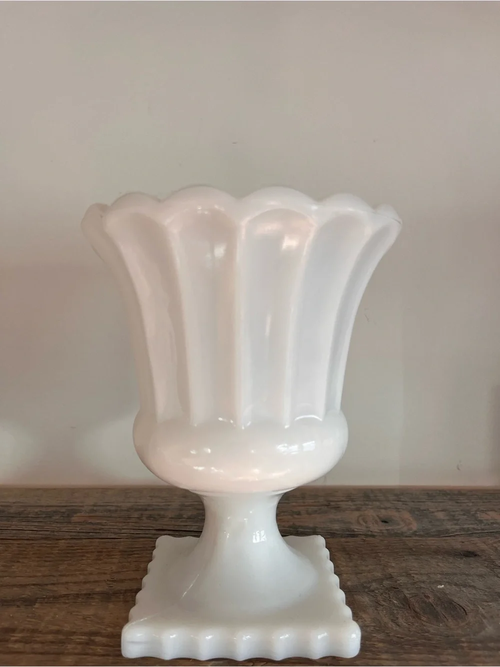 Milk glass pedestal planter vase